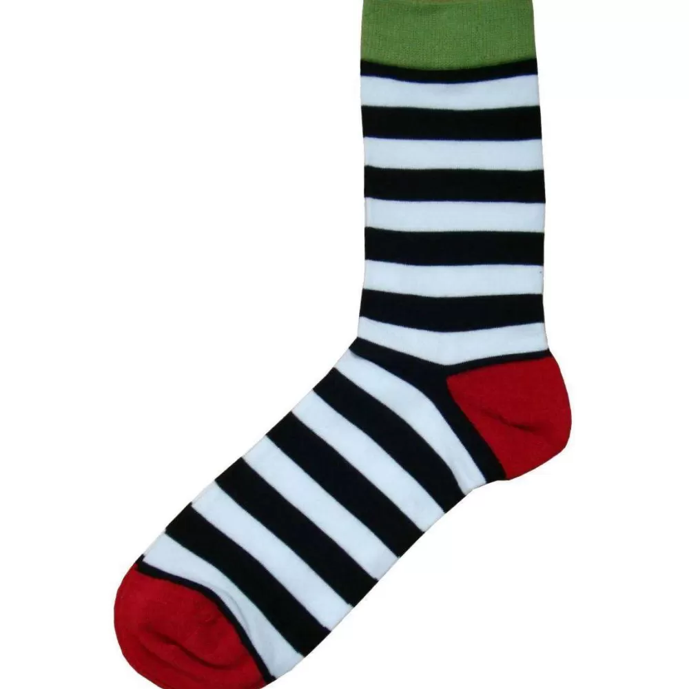 Bassin and Brown Men's Socks^Black Hooded Striped Contrasting Heel And Toe Socks