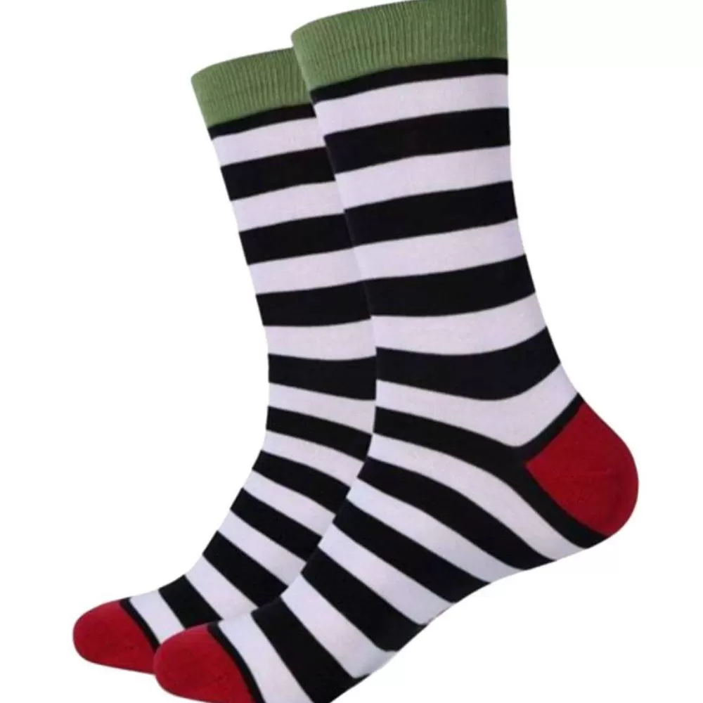 Bassin and Brown Men's Socks^Black Hooded Striped Contrasting Heel And Toe Socks
