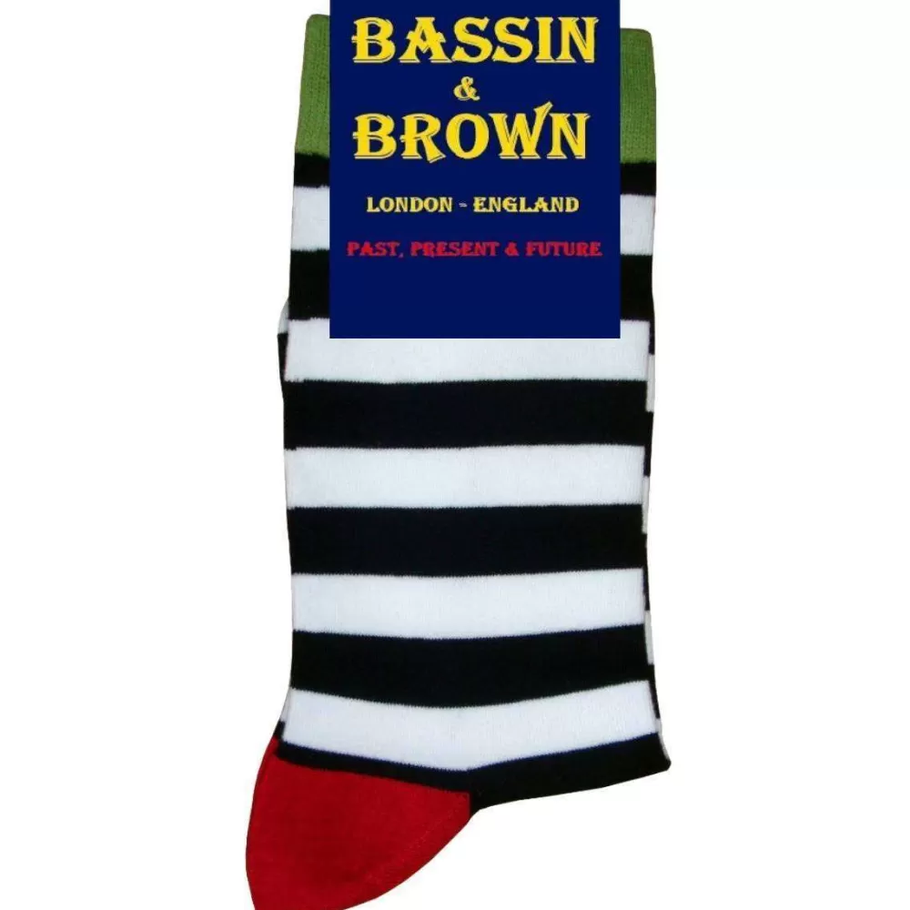 Bassin and Brown Men's Socks^Black Hooded Striped Contrasting Heel And Toe Socks