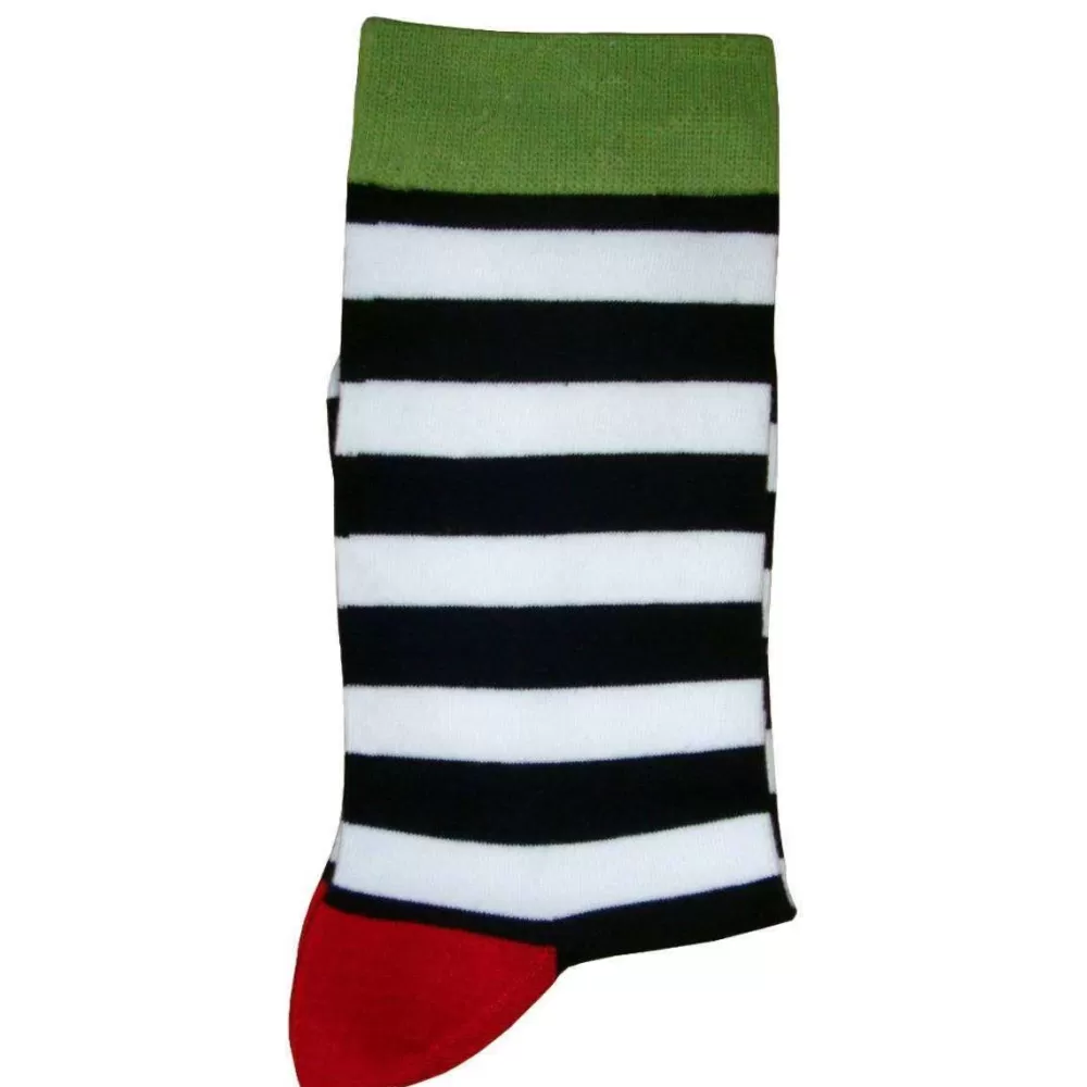 Bassin and Brown Men's Socks^Black Hooded Striped Contrasting Heel And Toe Socks
