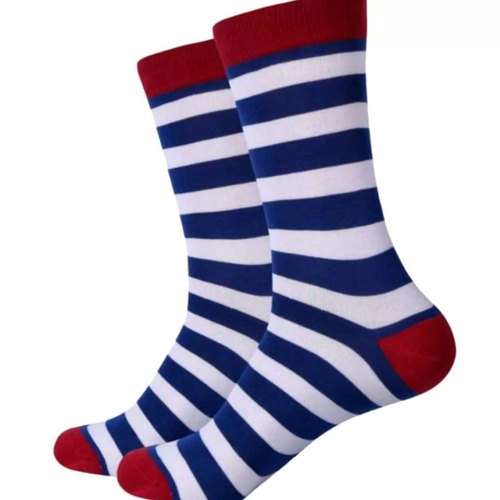 Bassin and Brown Men's Socks^Navy Hooded Striped Contrasting Heel And Toe Socks