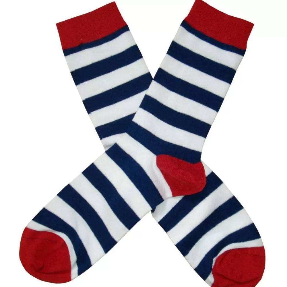 Bassin and Brown Men's Socks^Navy Hooded Striped Contrasting Heel And Toe Socks