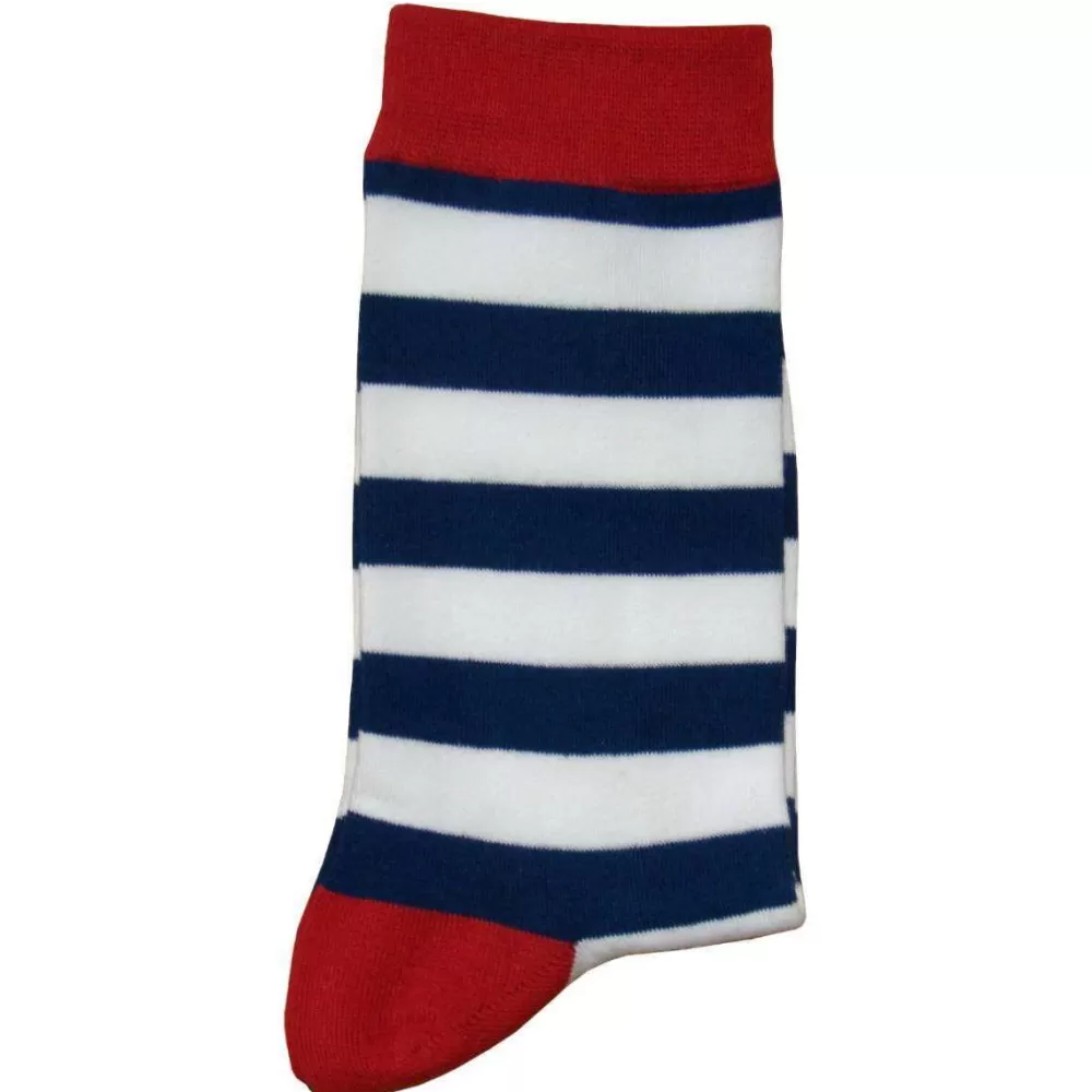 Bassin and Brown Men's Socks^Navy Hooded Striped Contrasting Heel And Toe Socks