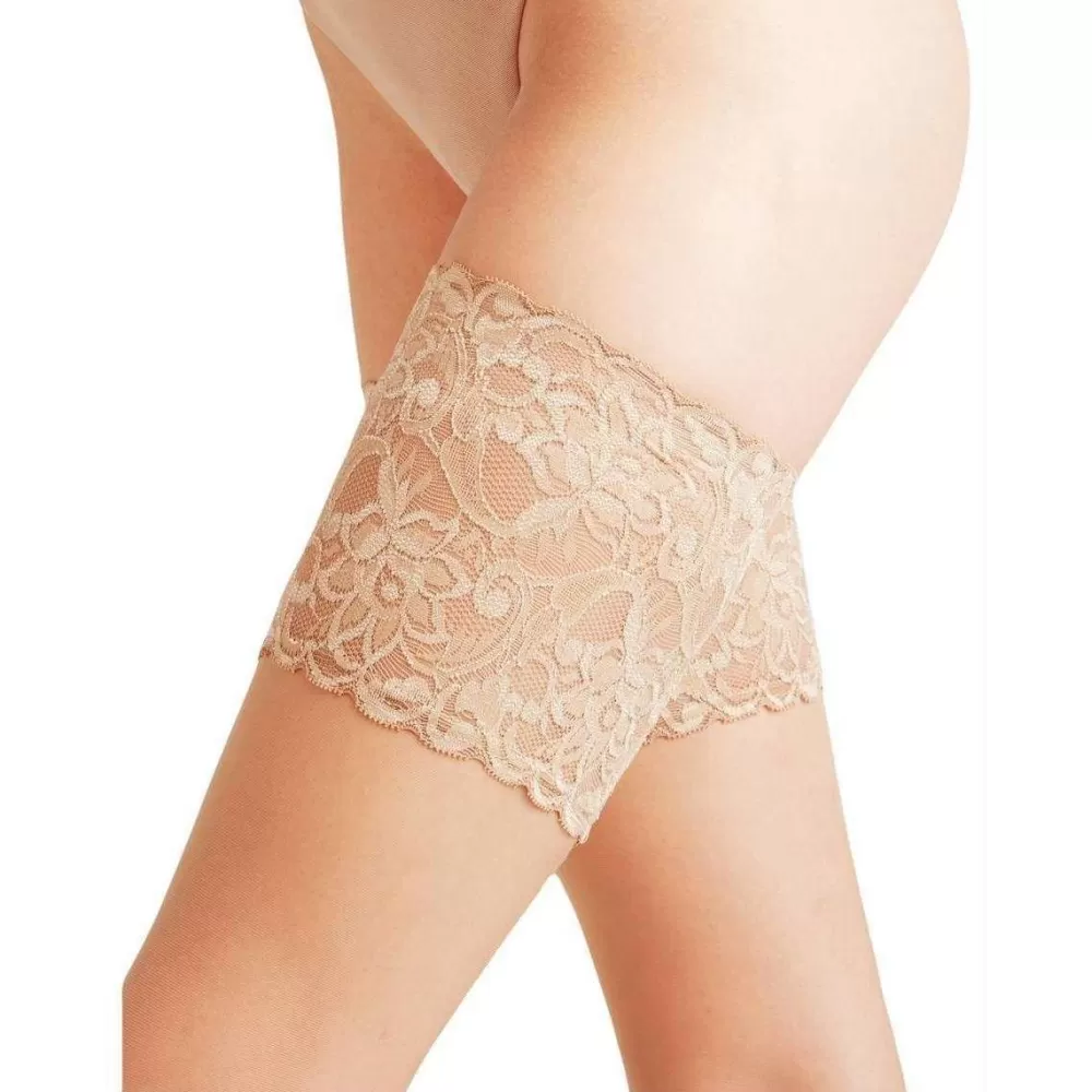 Falke Stockings^Beige Seidenglatt 15 Den Stay Up Transparent Floral Stockings