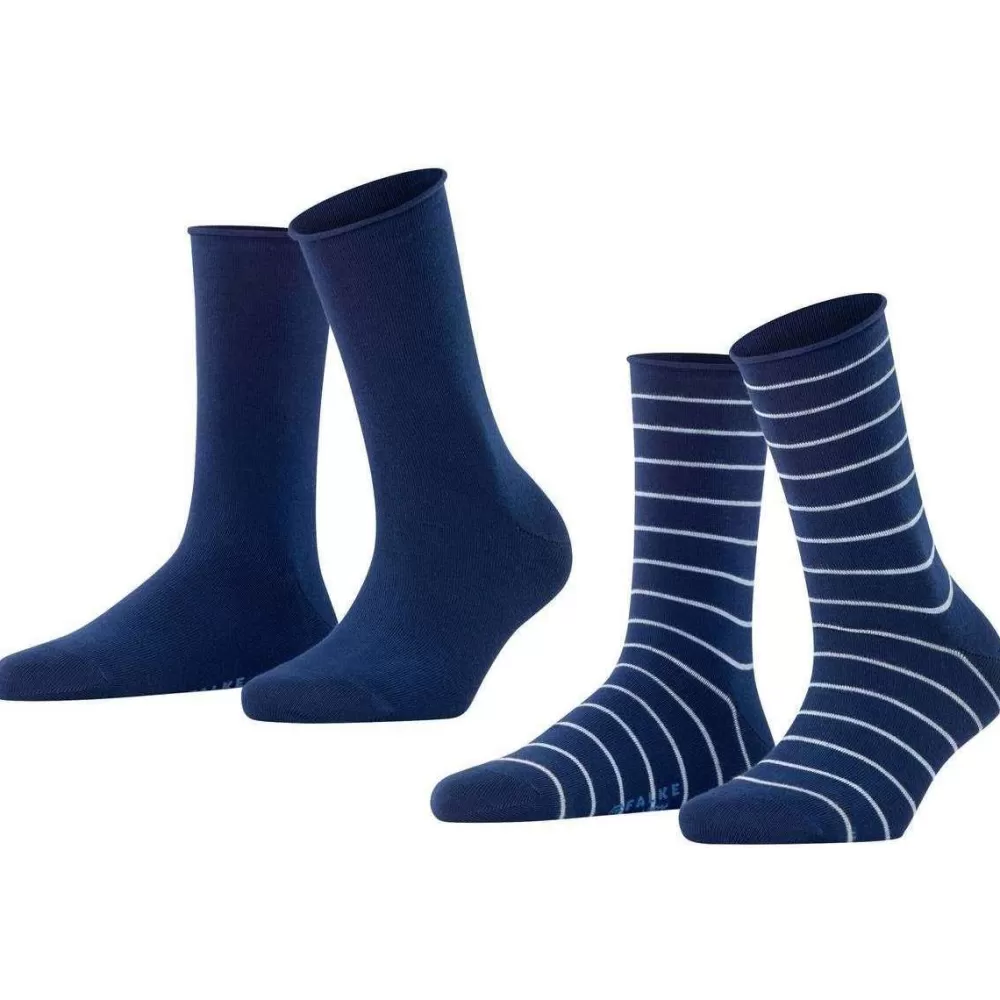 Falke Women's Socks^Blue Happy Stripe 2 Pack Socks