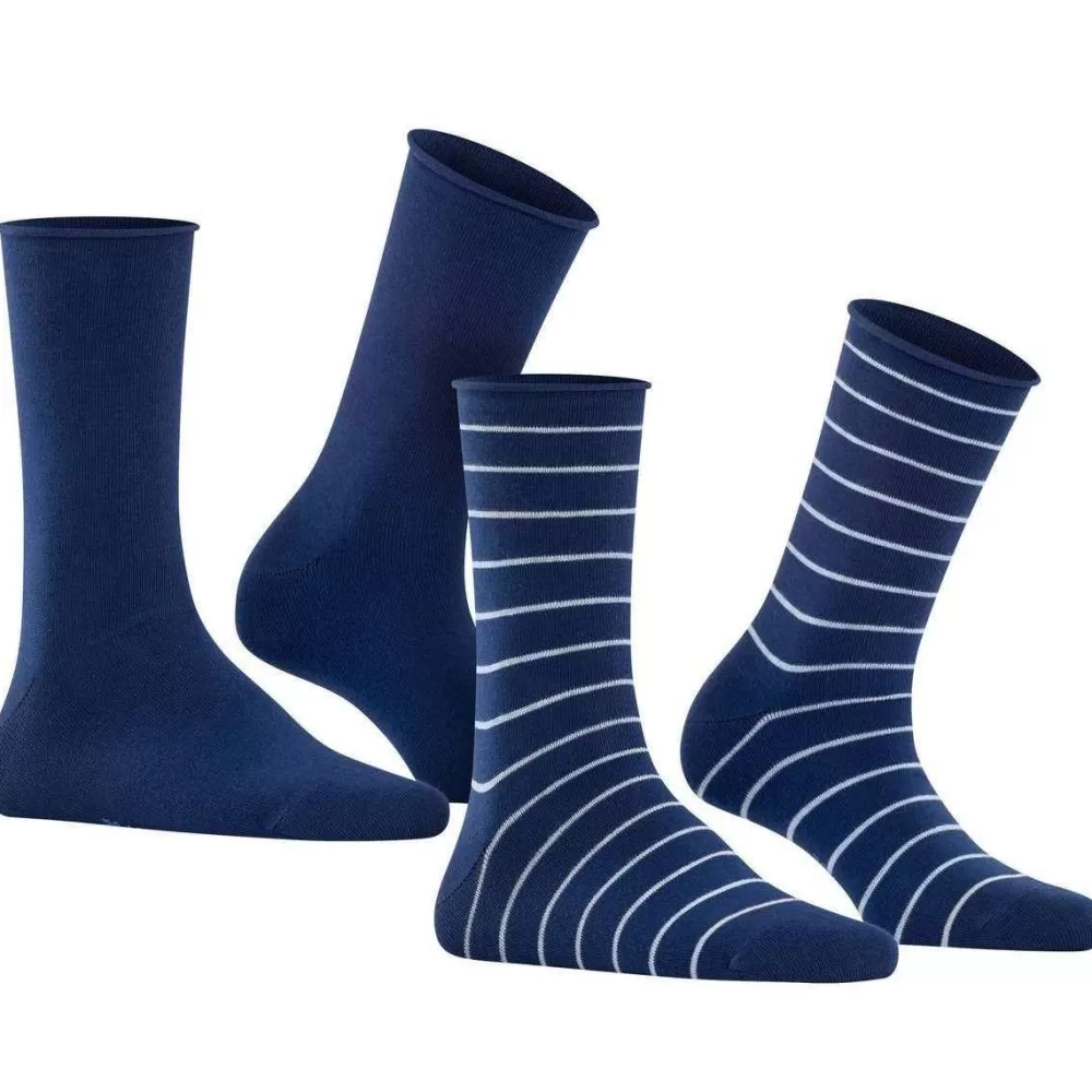 Falke Women's Socks^Blue Happy Stripe 2 Pack Socks