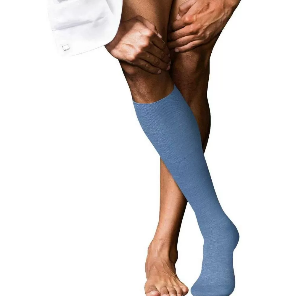Falke Men's Socks^Blue No 6 Finest Merino Wool And Silk Knee High Socks
