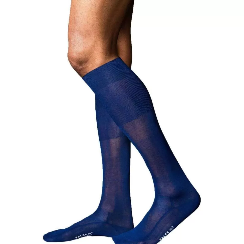 Falke Men's Socks^Blue No9 Pure Fil D'Ecosse Smooth Flat Knit Knee High Socks