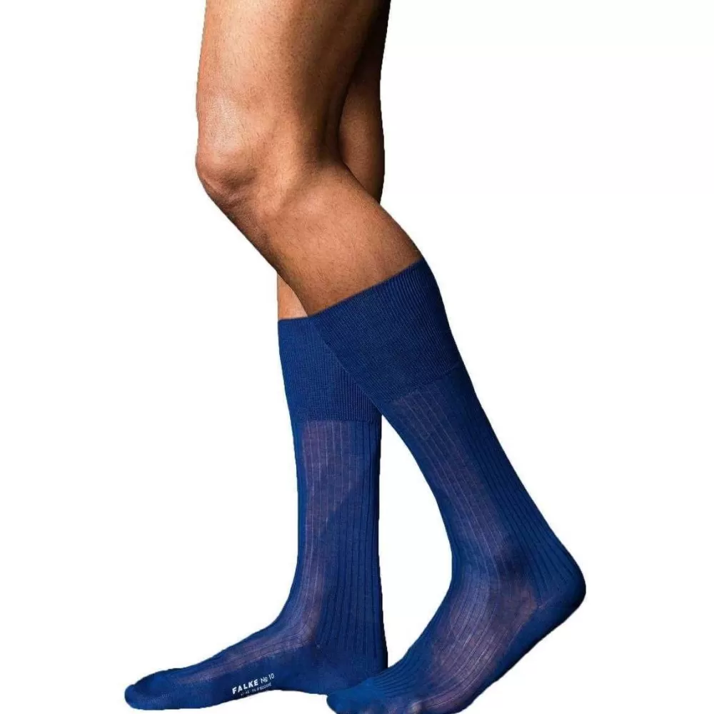 Falke Men's Socks^Blue No10 Pure Fil D'Ecosse Smooth Ribbed Knit Socks
