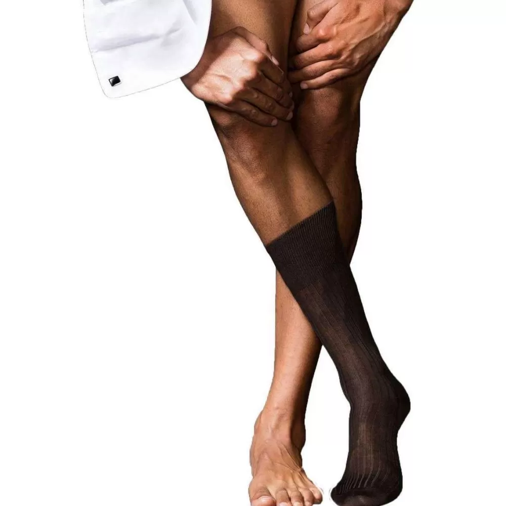 Falke Men's Socks^Brown No10 Pure Fil D'Ecosse Smooth Ribbed Knit Socks