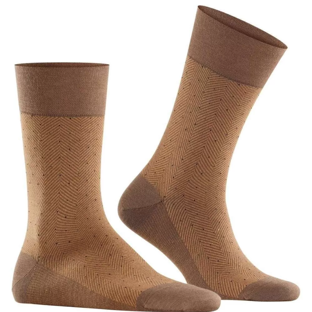 Falke Men's Socks^Brown Sensitive Herringbone Socks
