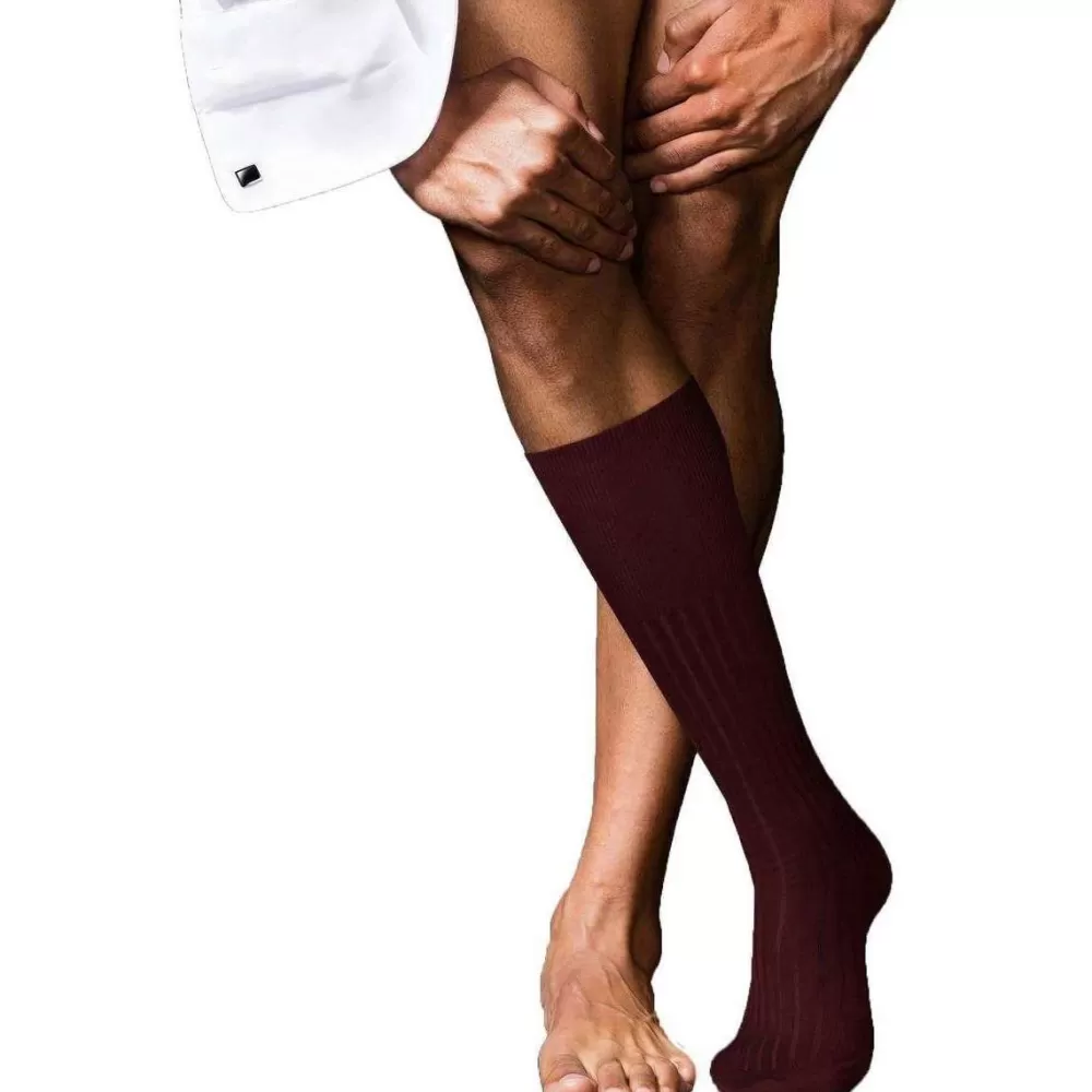 Falke Men's Socks^Burgundy No13 Finest Piuma Cotton Knee High Socks