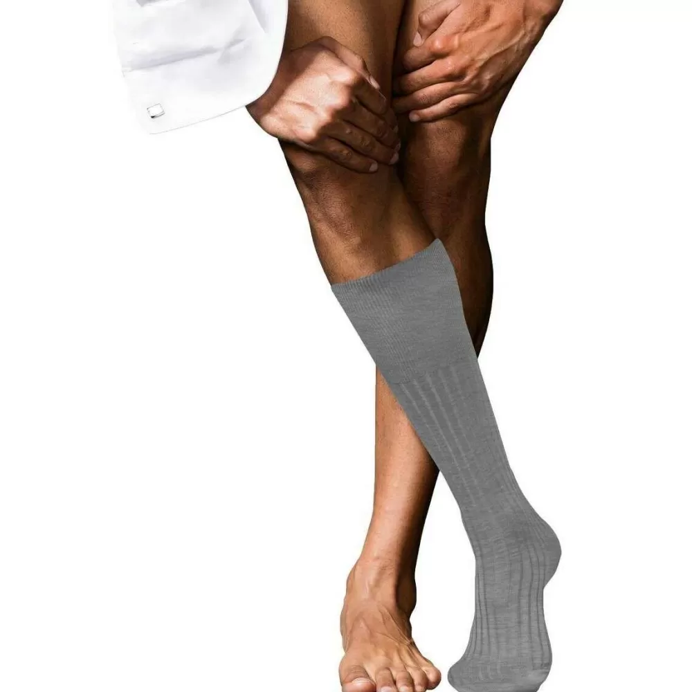 Falke Men's Socks^Grey No 13 Finest Piuma Cotton Knee High Socks