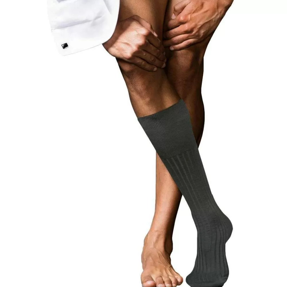 Falke Men's Socks^Grey No 13 Finest Piuma Cotton Knee High Socks