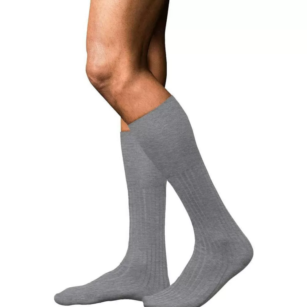 Falke Men's Socks^Grey No 13 Finest Piuma Cotton Knee High Socks