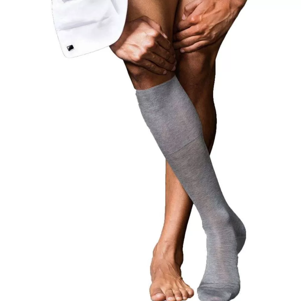 Falke Men's Socks^Grey No9 Pure Fil D'Ecosse Smooth Flat Knit Knee High Socks