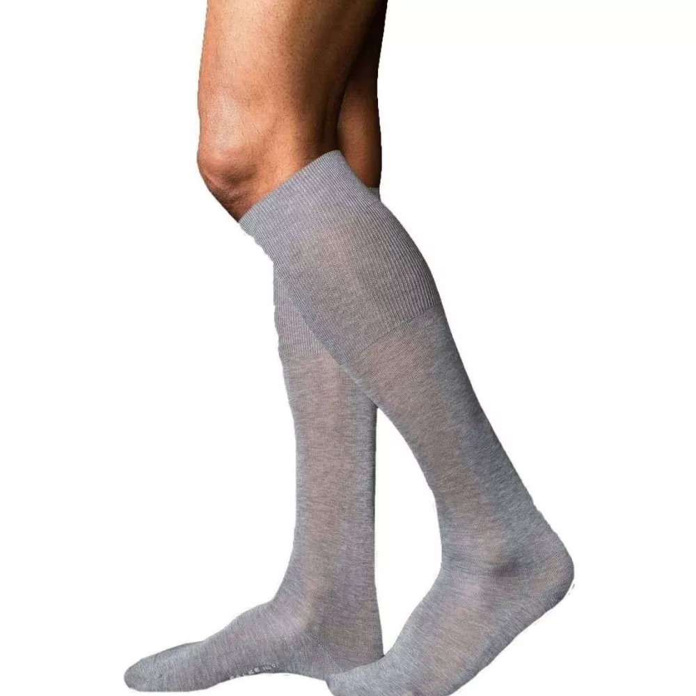 Falke Men's Socks^Grey No9 Pure Fil D'Ecosse Smooth Flat Knit Knee High Socks