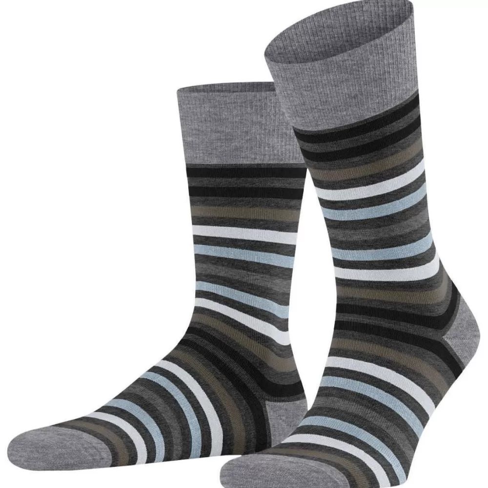 Falke Men's Socks^Grey Tinted Stripe Socks