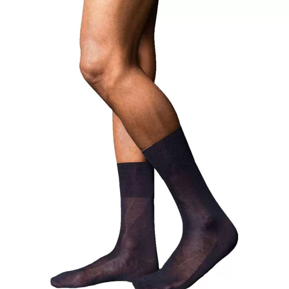 Falke Men's Socks^Navy No4 Pure Silk Midcalf Socks