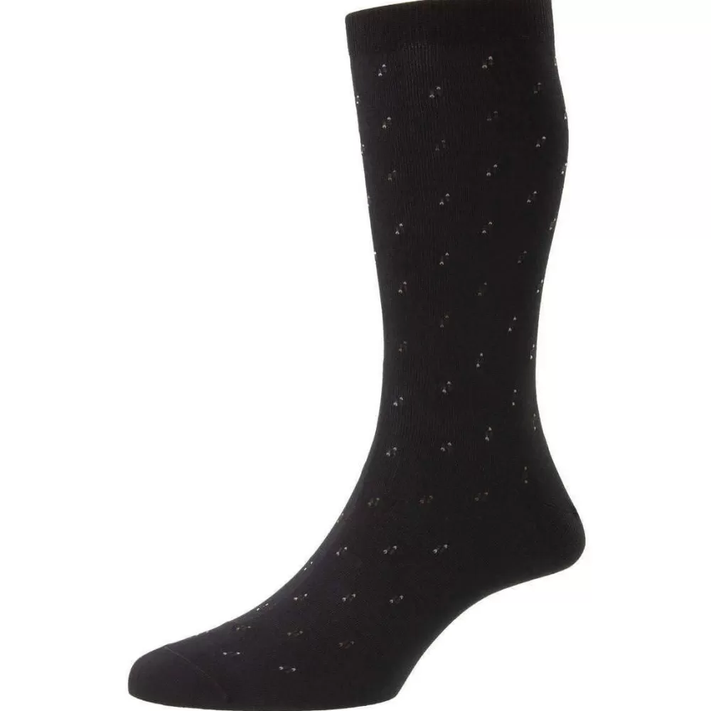 Pantherella Men's Socks^Black Addison Neat Motif And Spiral Fil D'Ecosse Socks