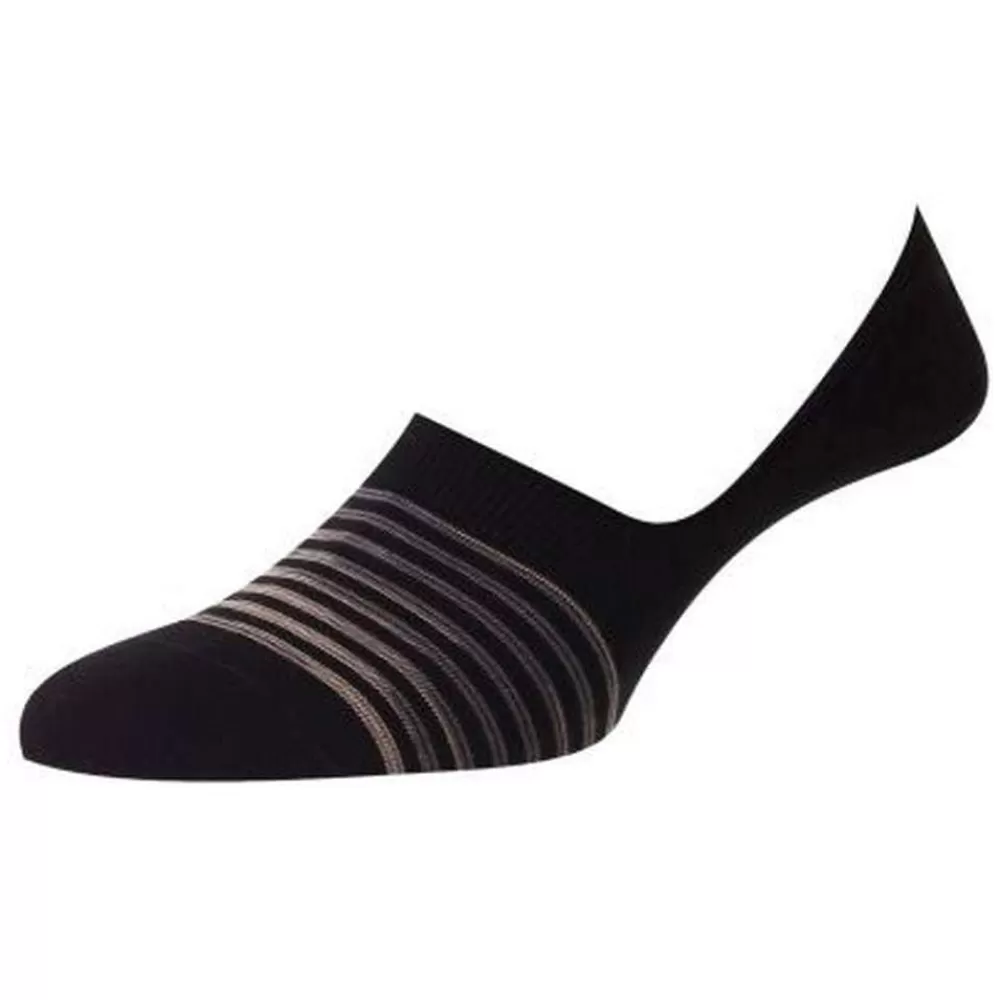 Pantherella Men's Socks^Black Andros Space Dye Stripe Organic Cotton Socks