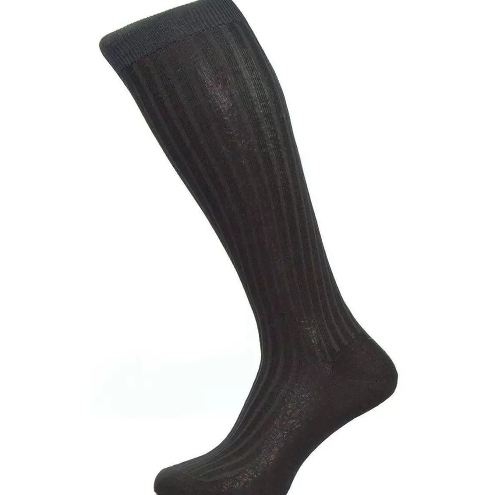 Pantherella Men's Socks^Black Danvers Rib Over The Calf Cotton Lisle Socks