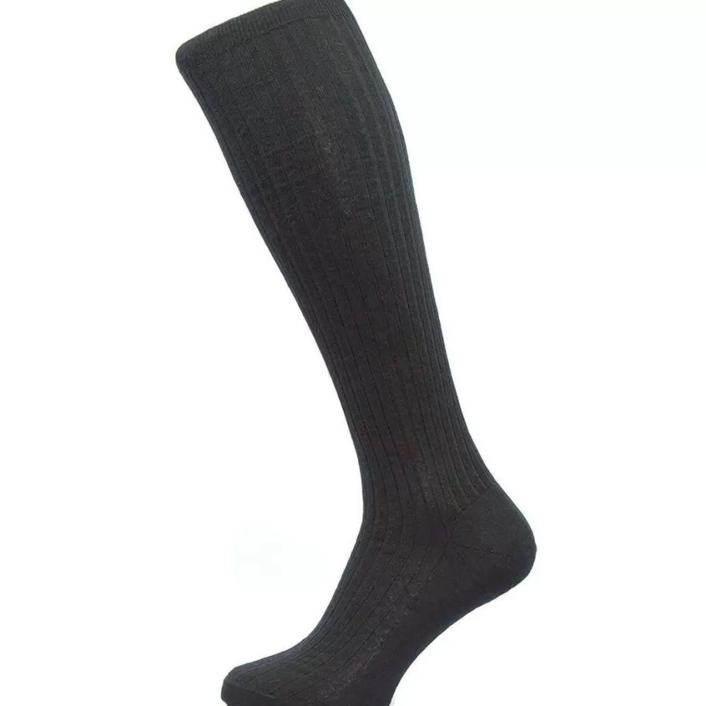 Pantherella Men's Socks^Black Kangley Rib Over The Calf Merino Wool Socks