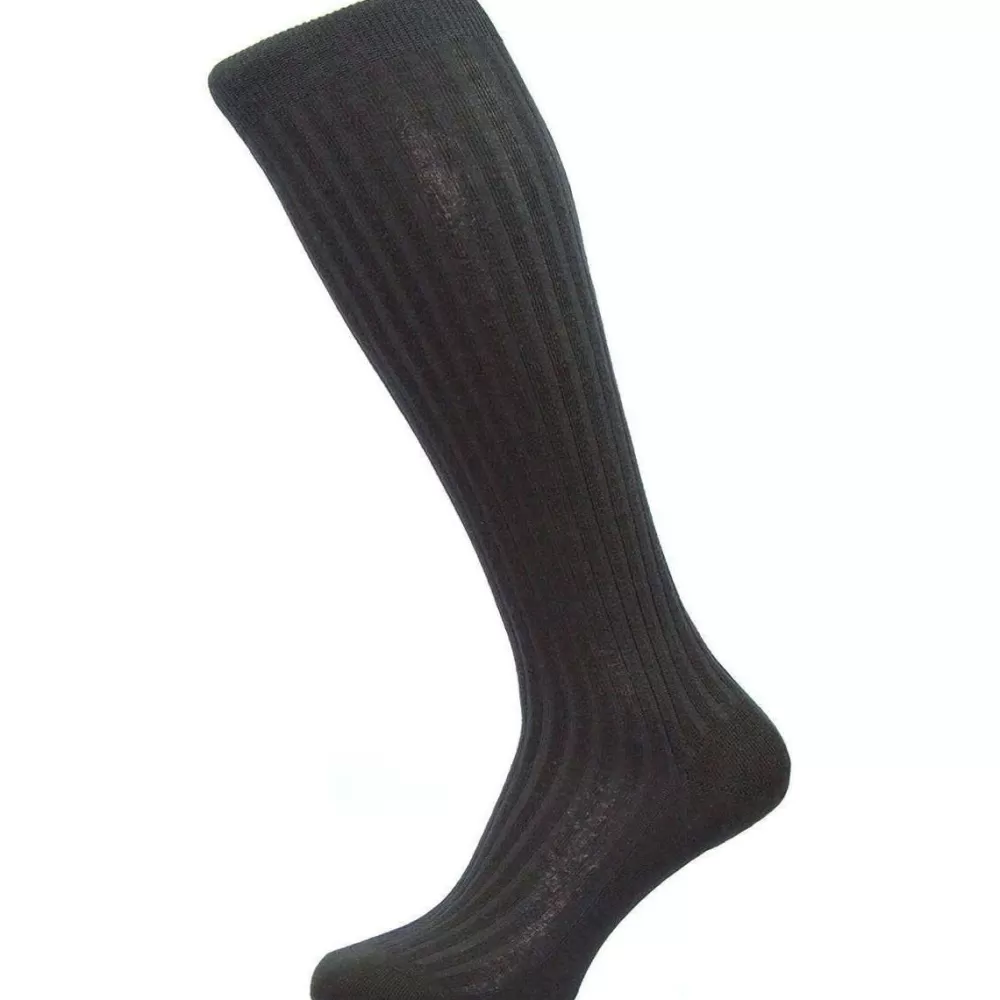 Pantherella Men's Socks^Black Laburnum Rib Over The Calf Merino Wool Socks