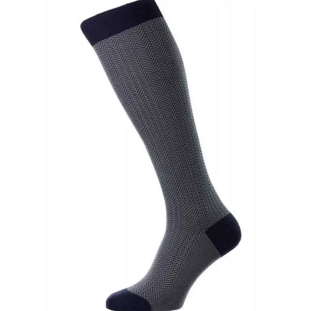 Pantherella Men's Socks^Blue Fabian Cotton Fil D'Ecosse Over The Calf Socks