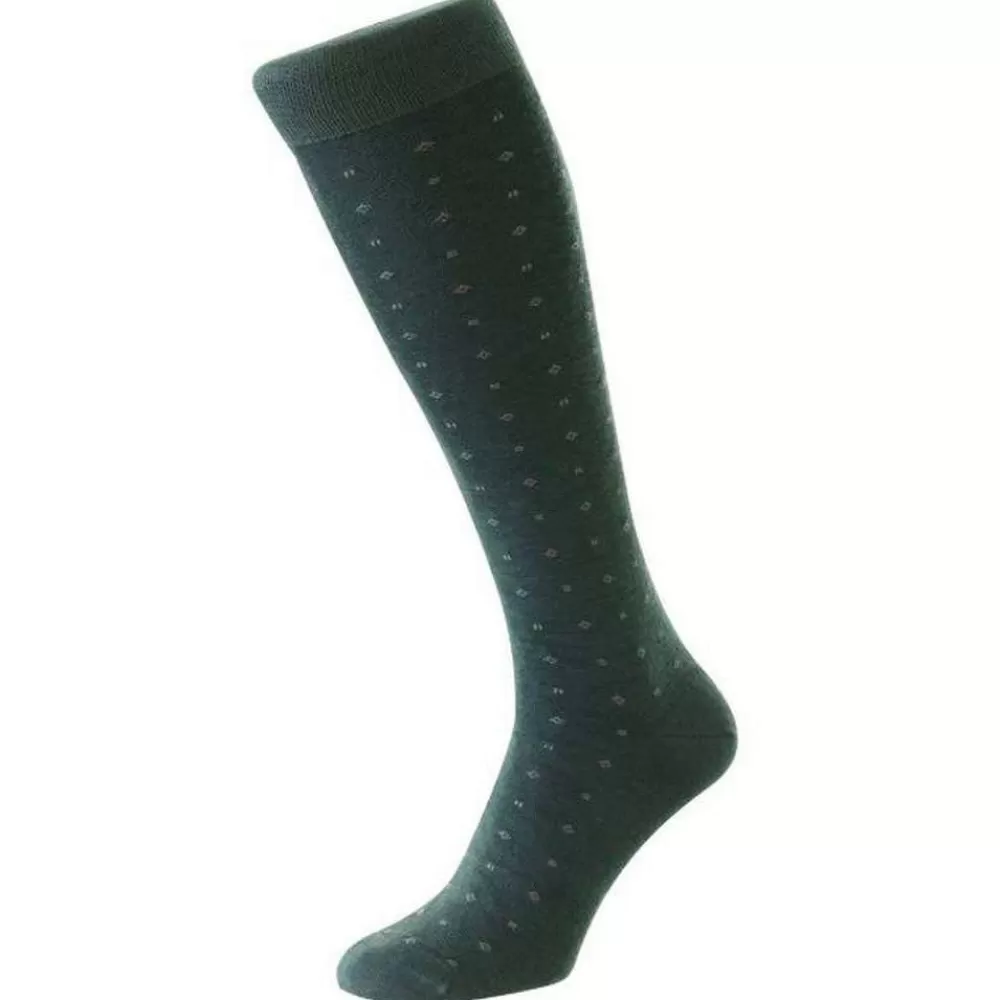 Pantherella Men's Socks^Blue Lewisham Neat Motif Merino Royale Over The Calf Socks