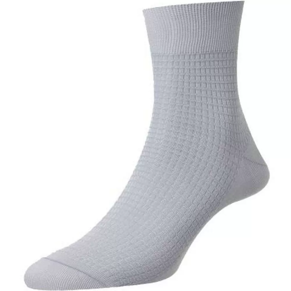 Pantherella Men's Socks^Blue St James Mini Basket Textured Cotton Fil D'Ecosse Ankle Socks