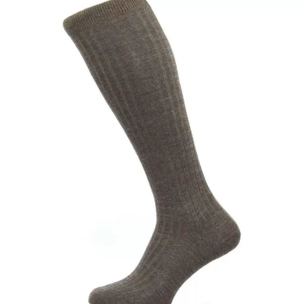 Pantherella Men's Socks^Brown Laburnum Rib Over The Calf Merino Wool Socks