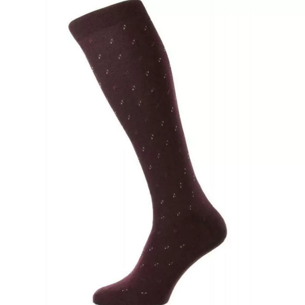 Pantherella Men's Socks^Burgundy Addison Cotton Fil D'Ecosse Over The Calf Socks