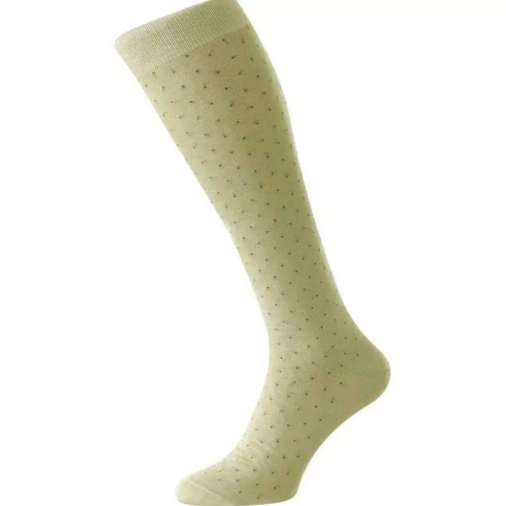 Pantherella Men's Socks^Cream Gadsbury Pindot Cotton Fil D'Ecosse Over The Calf Socks
