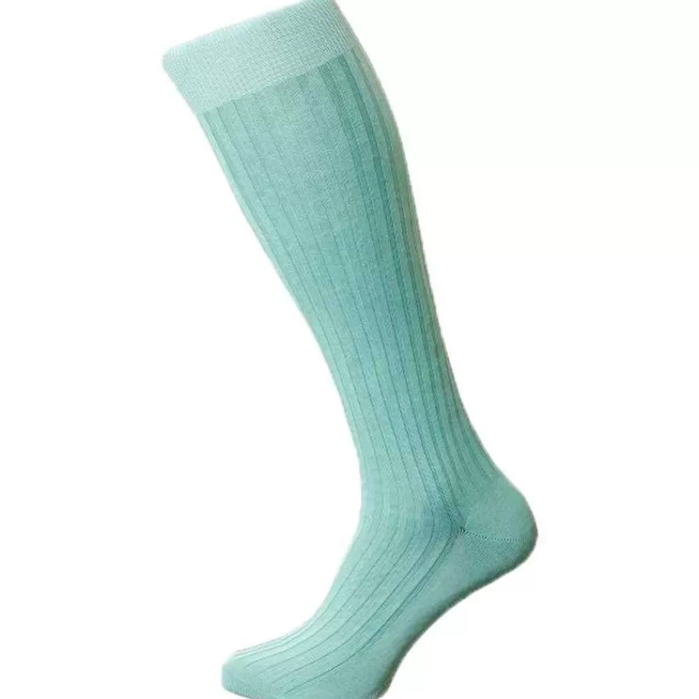 Pantherella Men's Socks^Green Danvers Cotton Fil D'Ecosse Over The Calf Socks