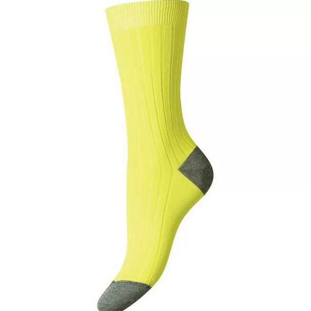 Pantherella Women's Socks^Green Jasmine Contrast Heel And Toe Fil D'Ecosse Cotton Socks