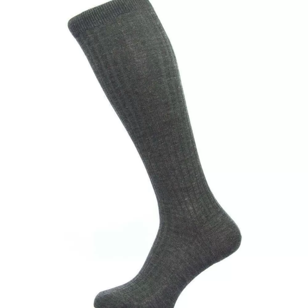 Pantherella Men's Socks^Grey Laburnum Rib Over The Calf Merino Wool Socks