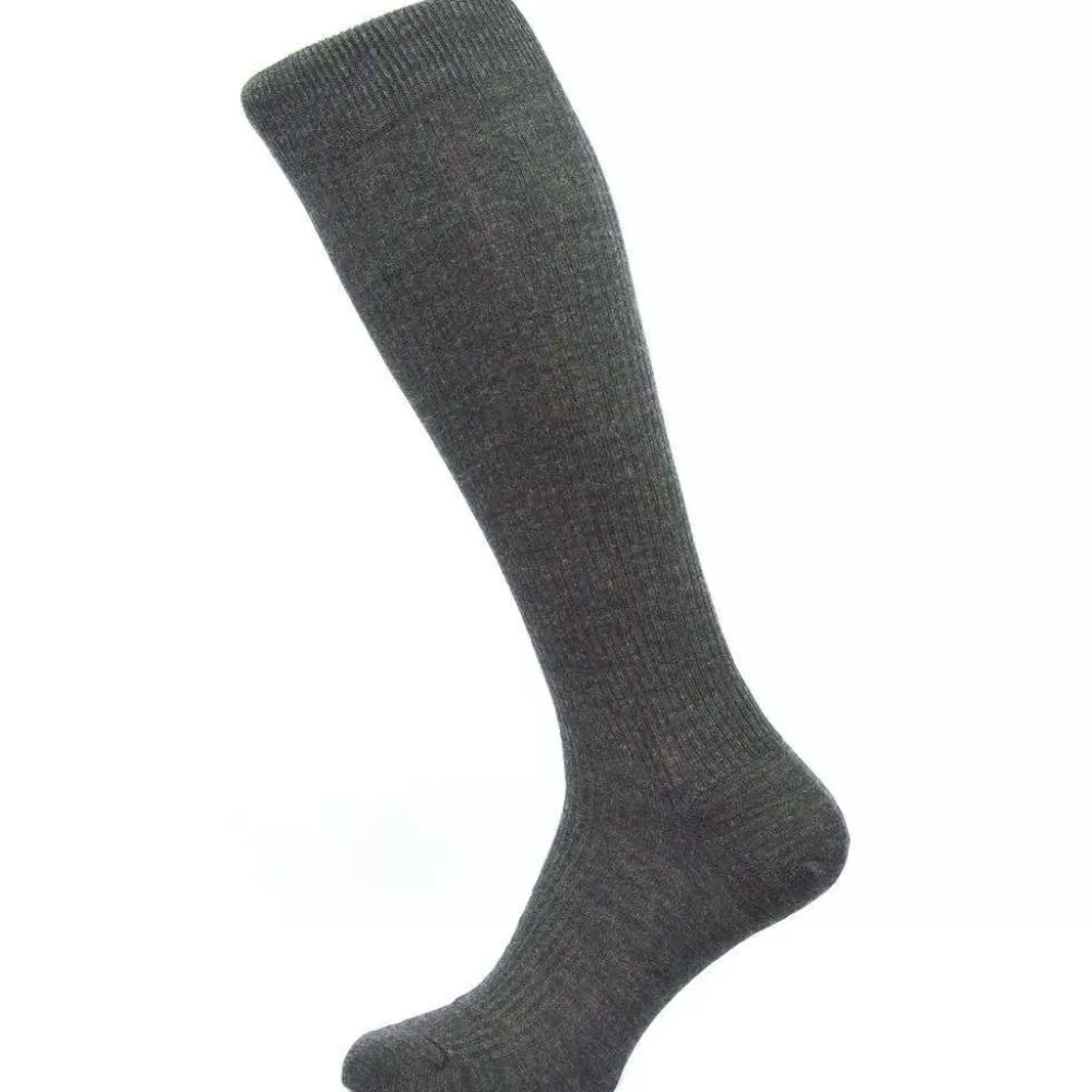 Pantherella Men's Socks^Grey Naish Rib Over The Calf Merino Wool Socks
