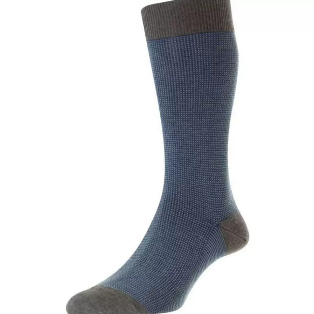 Pantherella Men's Socks^Grey Tewkesbury 3 Colour Birdseye Cotton Fil D'Ecosse Over The Calf Socks