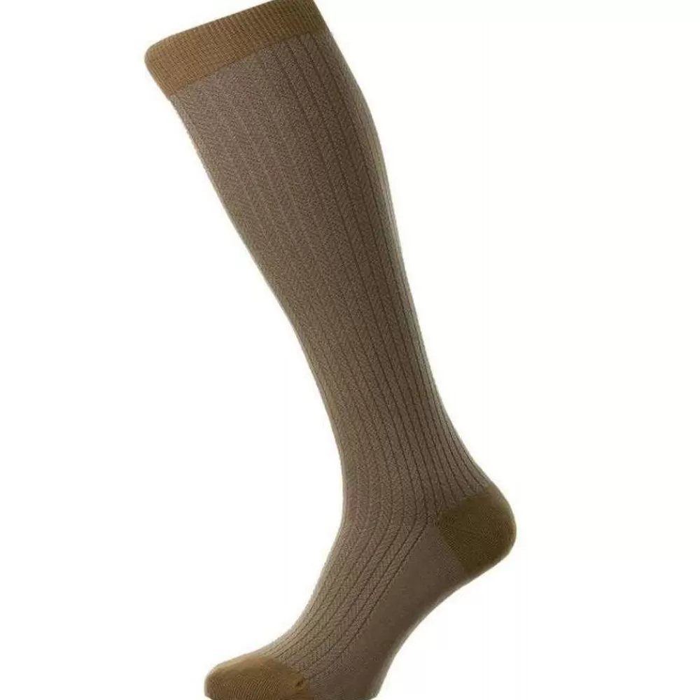 Pantherella Men's Socks^Khaki Fabian Cotton Fil D'Ecosse Over The Calf Socks