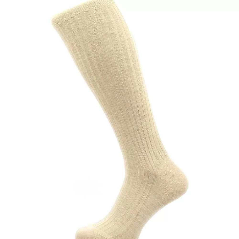 Pantherella Men's Socks^Khaki Laburnum Rib Over The Calf Merino Wool Socks