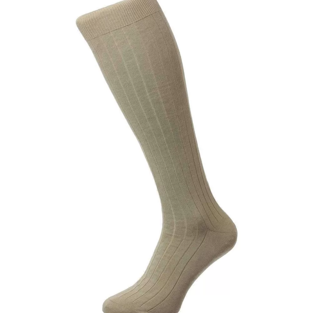 Pantherella Men's Socks^Khaki Pembrey Sea Island Cotton Over The Calf Socks