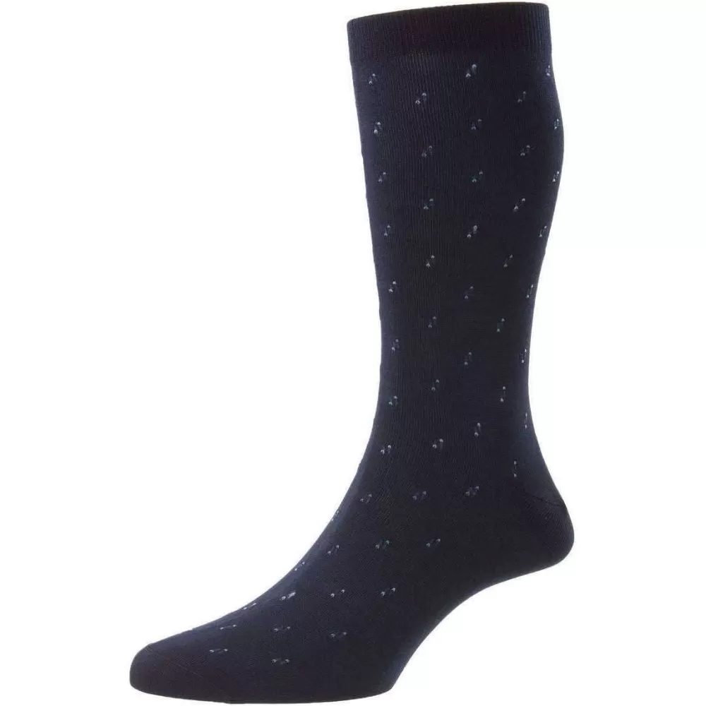 Pantherella Men's Socks^Navy Addison Neat Motif And Spiral Fil D'Ecosse Socks