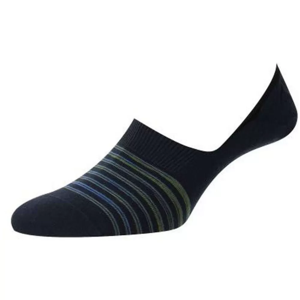 Pantherella Men's Socks^Navy Andros Space Dye Stripe Organic Cotton Socks