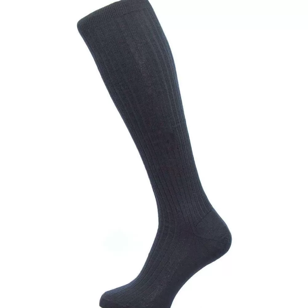 Pantherella Men's Socks^Navy Kangley Rib Over The Calf Merino Wool Socks