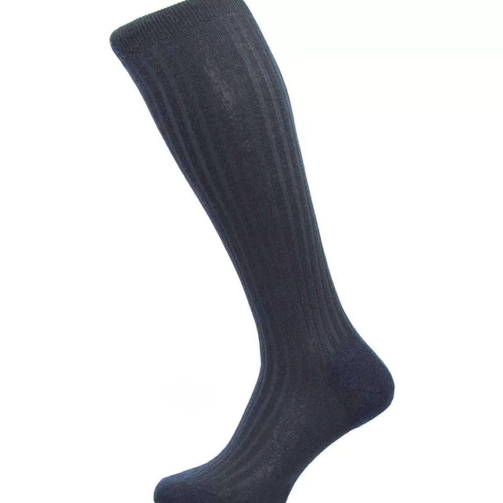 Pantherella Men's Socks^Navy Laburnum Rib Over The Calf Merino Wool Socks