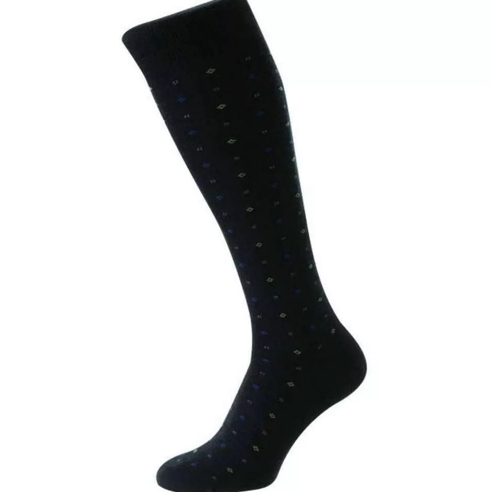 Pantherella Men's Socks^Navy Lewisham Neat Motif Merino Royale Over The Calf Socks