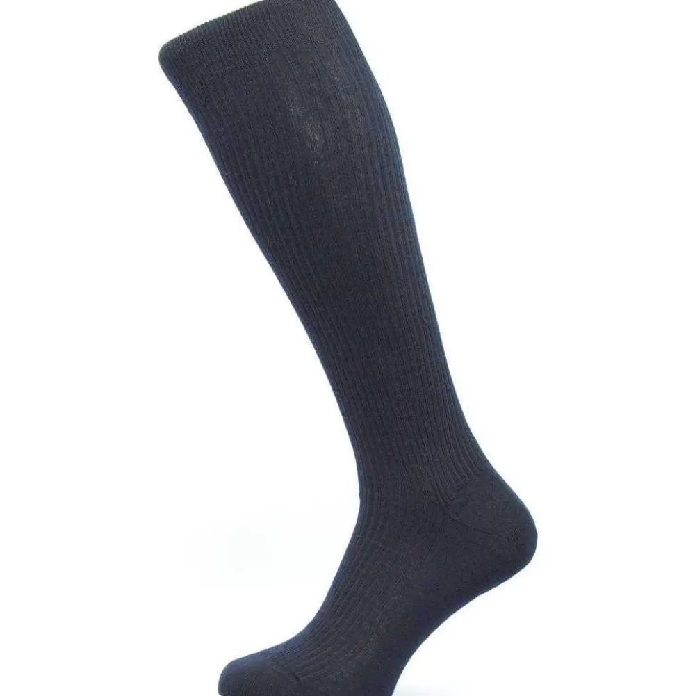 Pantherella Men's Socks^Navy Naish Rib Over The Calf Merino Wool Socks