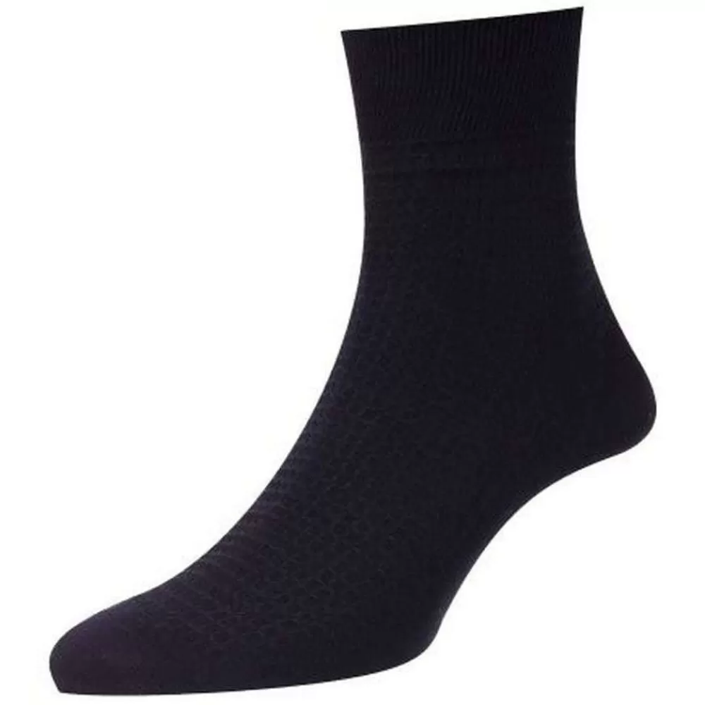 Pantherella Men's Socks^Navy St James Mini Basket Textured Cotton Fil D'Ecosse Ankle Socks