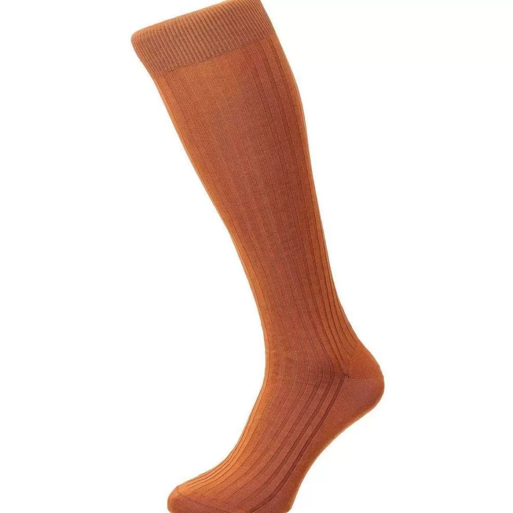 Pantherella Men's Socks^Orange Danvers Rib Cotton Lisle Over The Calf Socks